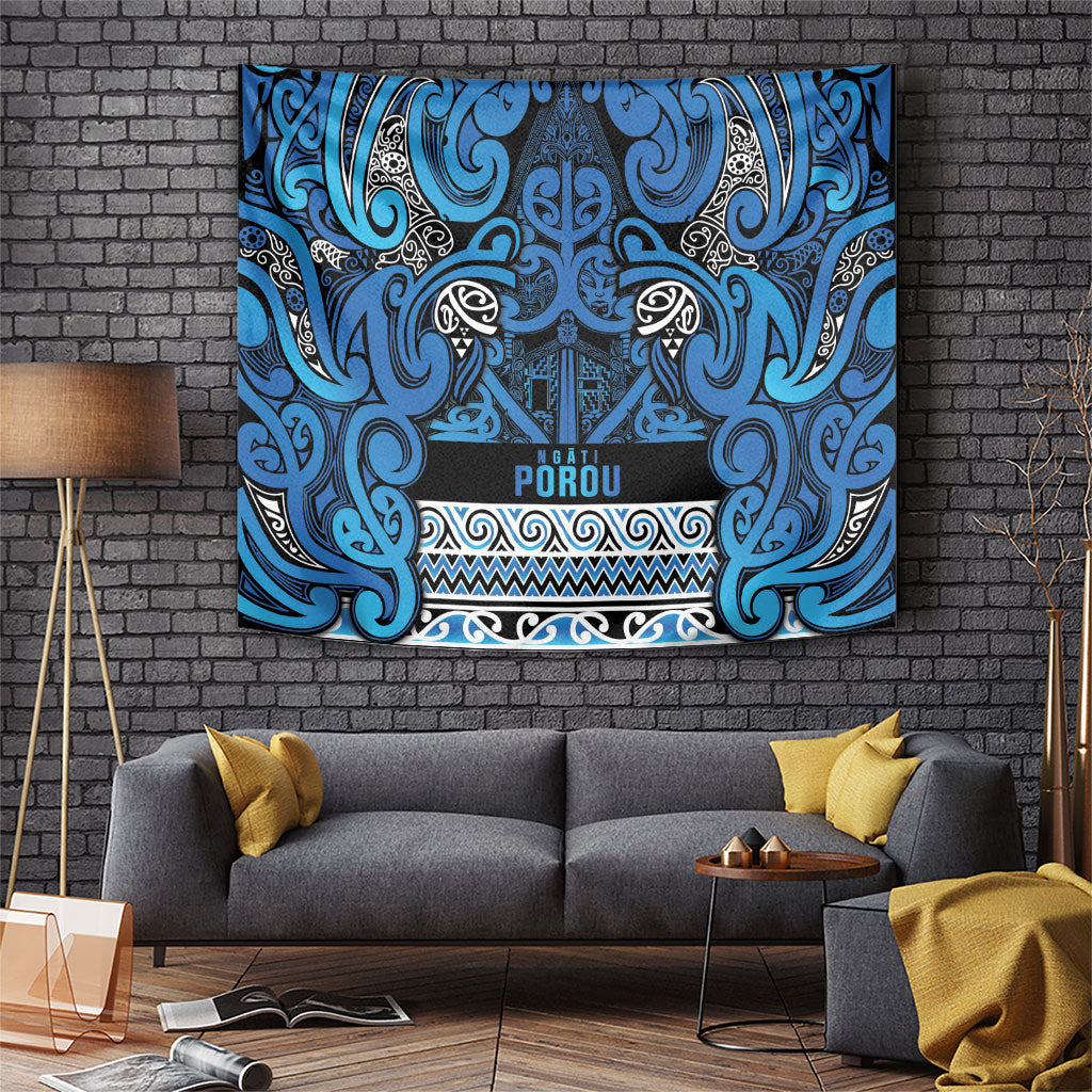 Aotearoa Iwi Ngati Porou Tapestry Maori Wharenui House Tribal Pattern LT9 Blue - Polynesian Pride