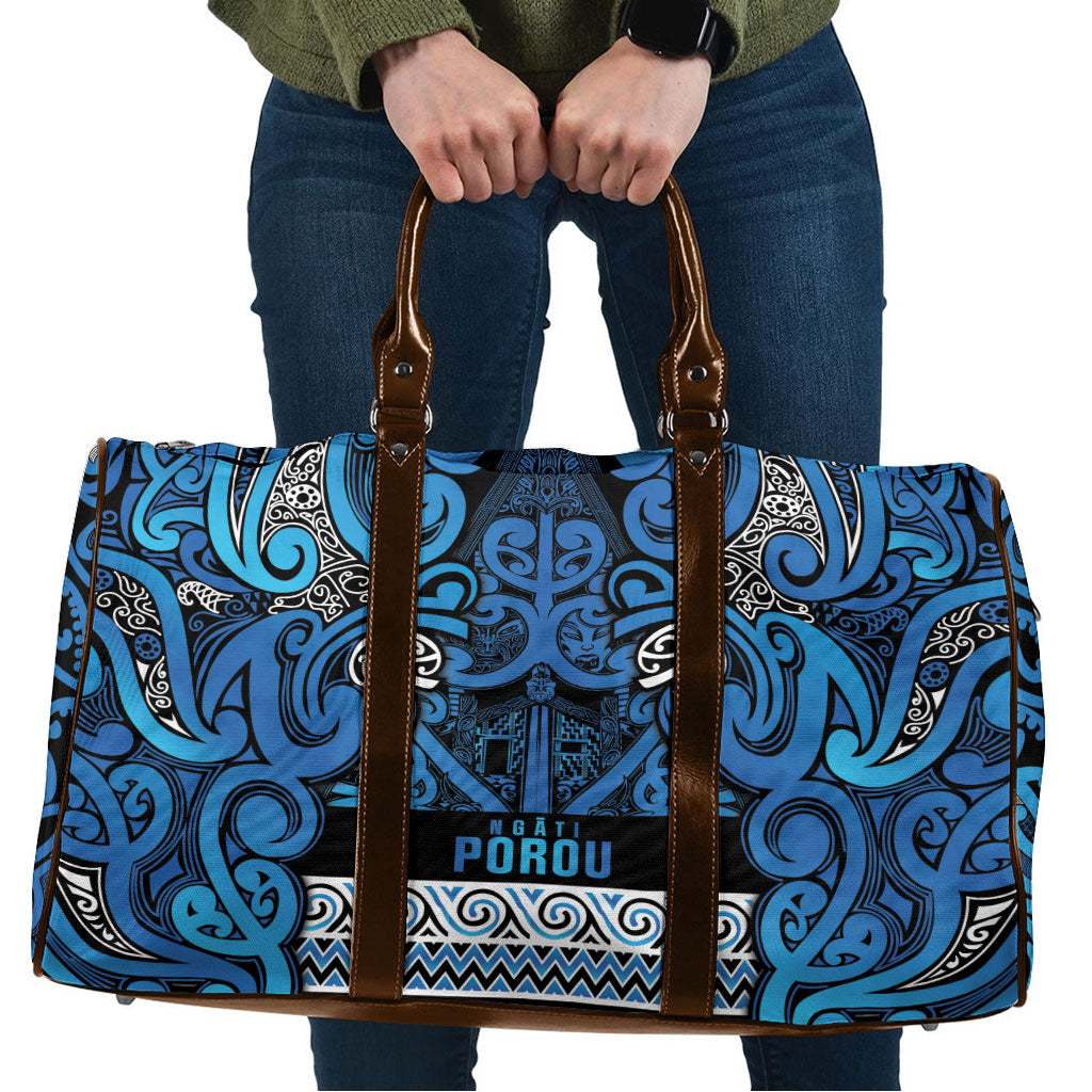 Aotearoa Iwi Ngati Porou Travel Bag Maori Wharenui House Tribal Pattern LT9 Blue - Polynesian Pride