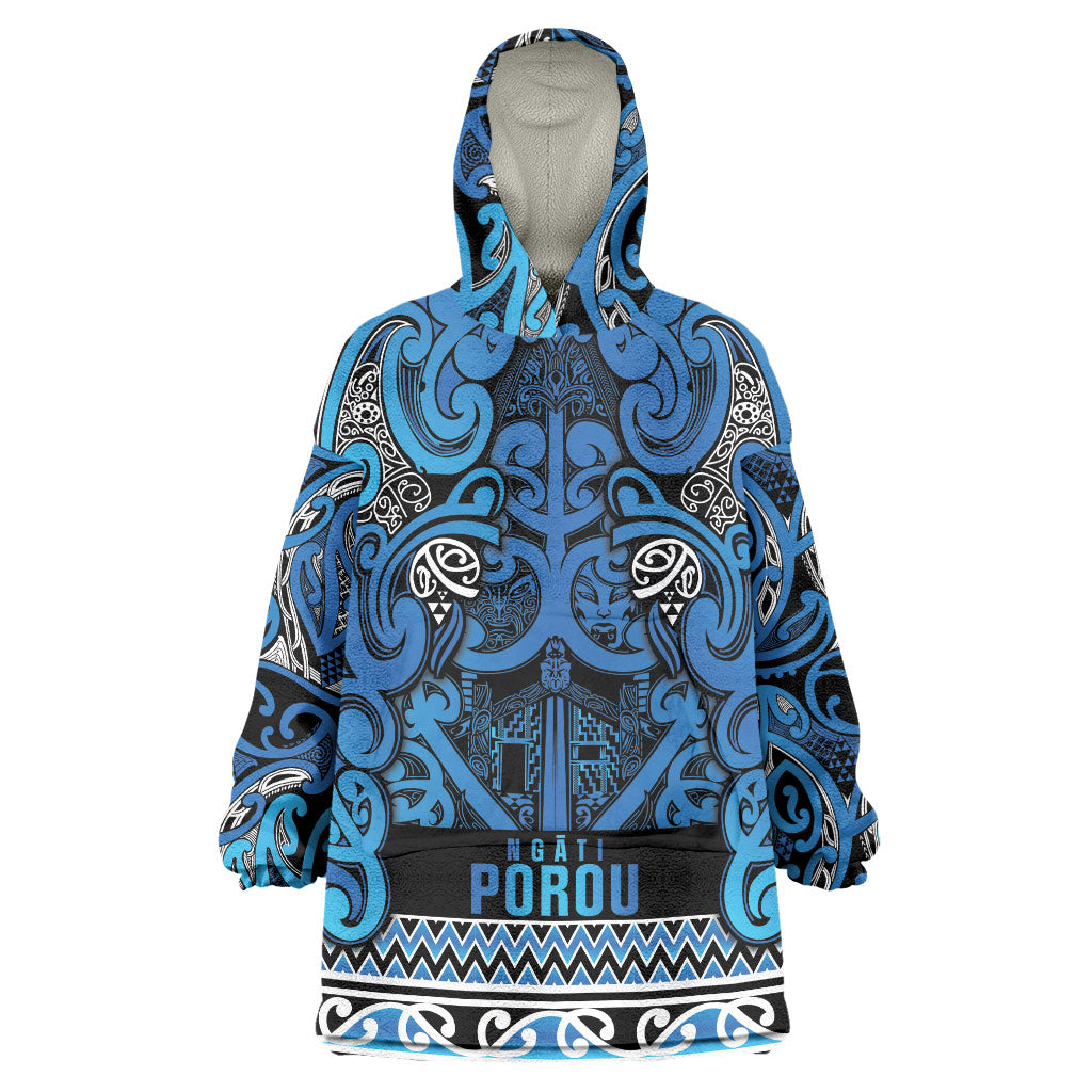 Aotearoa Iwi Ngati Porou Wearable Blanket Hoodie Maori Wharenui House Tribal Pattern LT9 One Size Blue - Polynesian Pride