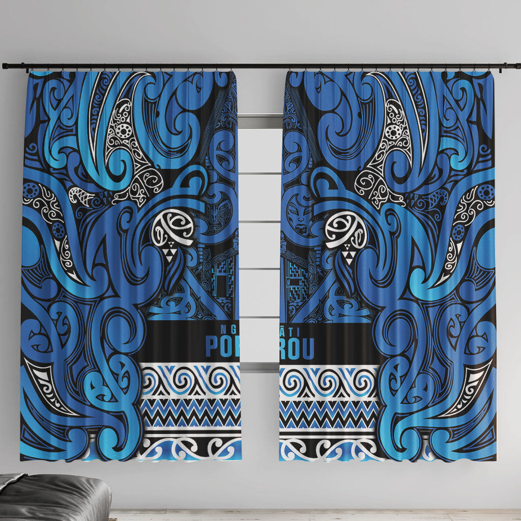 Aotearoa Iwi Ngati Porou Window Curtain Maori Wharenui House Tribal Pattern LT9 With Hooks Blue - Polynesian Pride