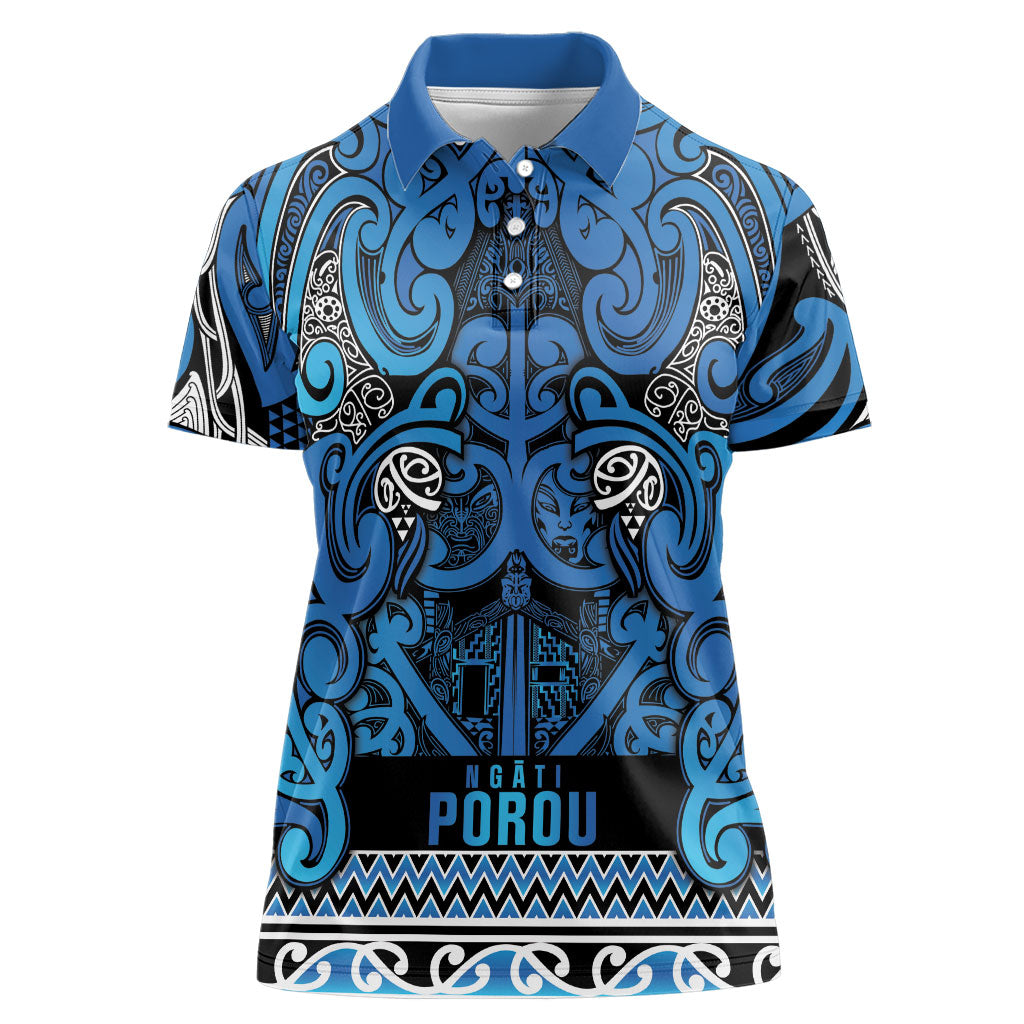 Aotearoa Iwi Ngati Porou Women Polo Shirt Maori Wharenui House Tribal Pattern LT9 Female Blue - Polynesian Pride