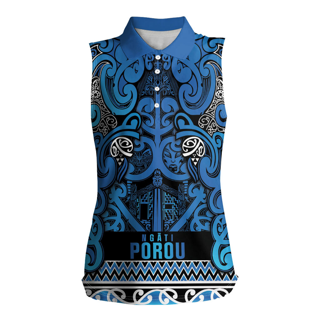 Aotearoa Iwi Ngati Porou Women Sleeveless Polo Shirt Maori Wharenui House Tribal Pattern LT9 Female Blue - Polynesian Pride