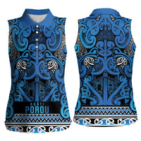Aotearoa Iwi Ngati Porou Women Sleeveless Polo Shirt Maori Wharenui House Tribal Pattern