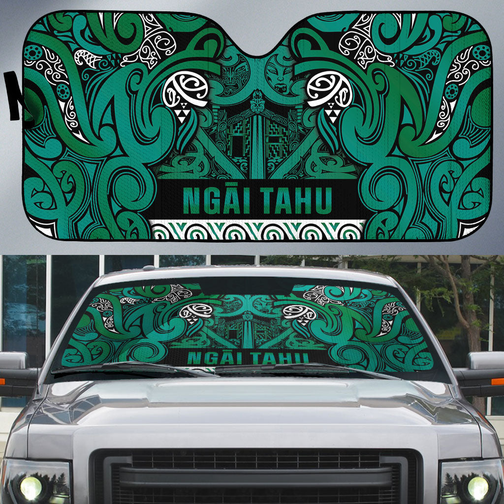 Aotearoa Iwi Ngai Tahu Auto Sun Shade Maori Wharenui House Tribal Pattern LT9 Turquoise - Polynesian Pride