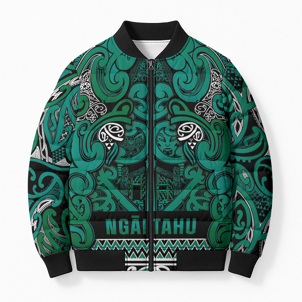 Aotearoa Iwi Ngai Tahu Bomber Puffer Jacket Maori Wharenui House Tribal Pattern LT9 Unisex Turquoise - Polynesian Pride