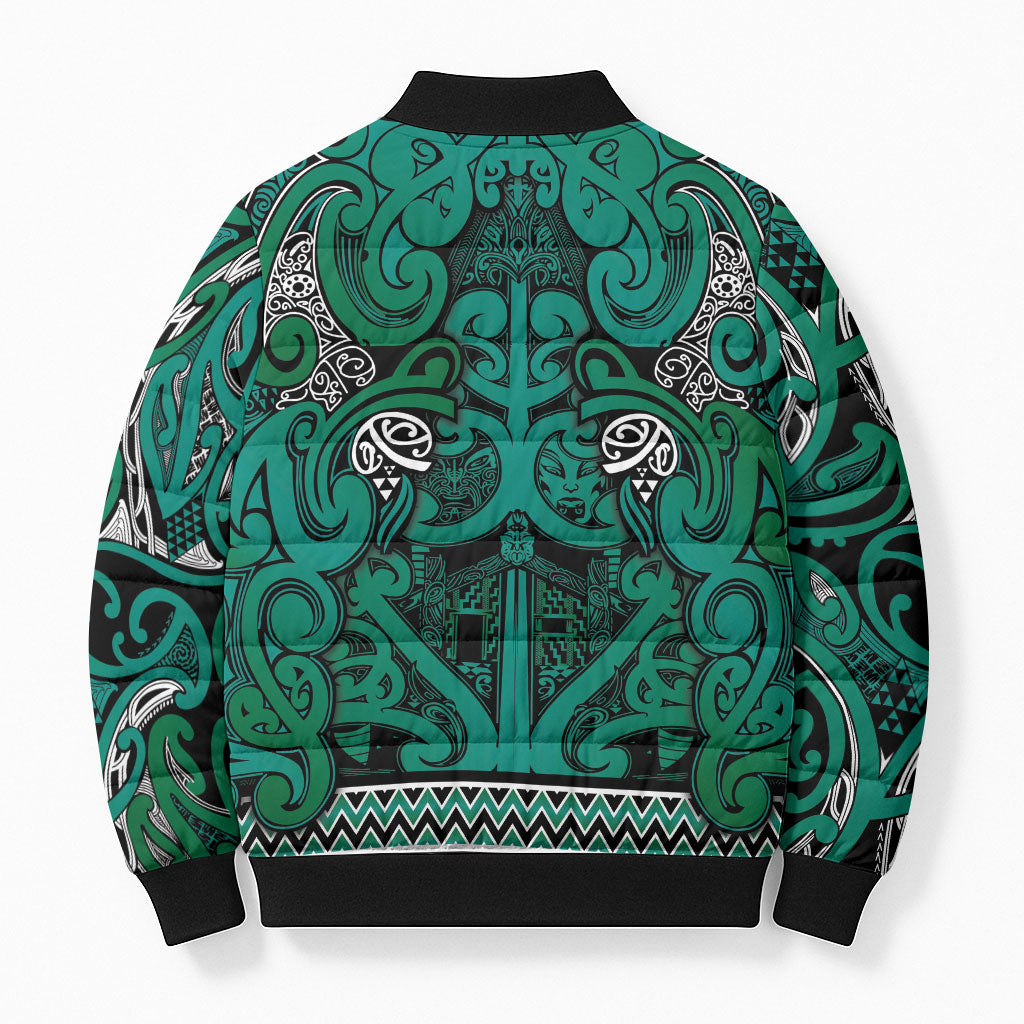Aotearoa Iwi Ngai Tahu Bomber Puffer Jacket Maori Wharenui House Tribal Pattern