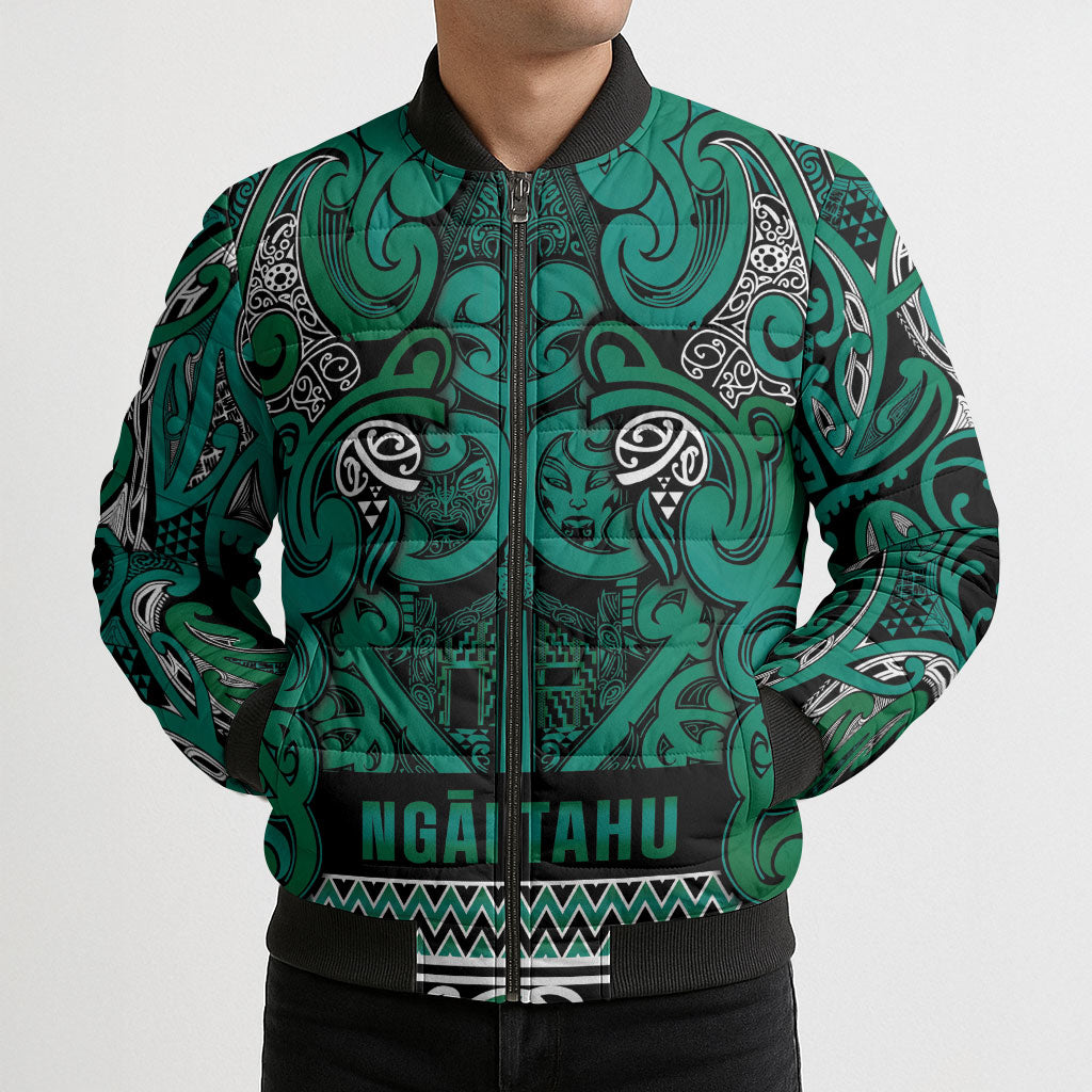 Aotearoa Iwi Ngai Tahu Bomber Puffer Jacket Maori Wharenui House Tribal Pattern