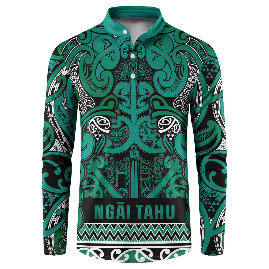 Aotearoa Iwi Ngai Tahu Button Sweatshirt Maori Wharenui House Tribal Pattern LT9 Turquoise - Polynesian Pride