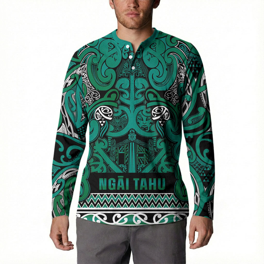 Aotearoa Iwi Ngai Tahu Button Sweatshirt Maori Wharenui House Tribal Pattern