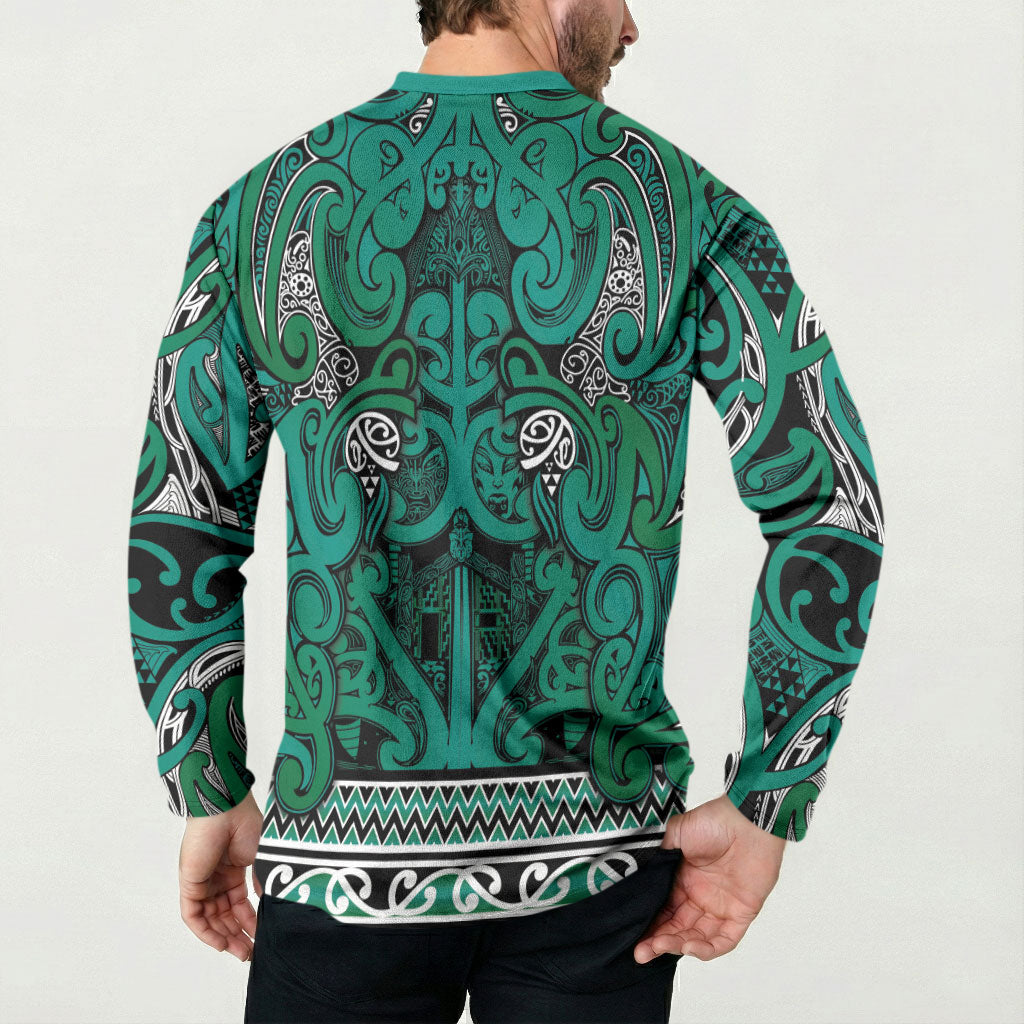 Aotearoa Iwi Ngai Tahu Button Sweatshirt Maori Wharenui House Tribal Pattern
