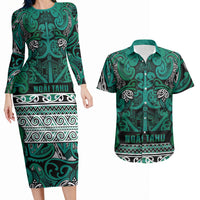 Aotearoa Iwi Ngai Tahu Couples Matching Long Sleeve Bodycon Dress and Hawaiian Shirt Maori Wharenui House Tribal Pattern