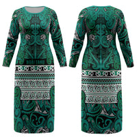Aotearoa Iwi Ngai Tahu Couples Matching Long Sleeve Bodycon Dress and Hawaiian Shirt Maori Wharenui House Tribal Pattern