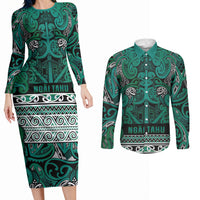 Aotearoa Iwi Ngai Tahu Couples Matching Long Sleeve Bodycon Dress and Long Sleeve Button Shirt Maori Wharenui House Tribal Pattern