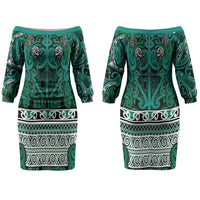 Aotearoa Iwi Ngai Tahu Couples Matching Off The Shoulder Long Sleeve Dress and Hawaiian Shirt Maori Wharenui House Tribal Pattern