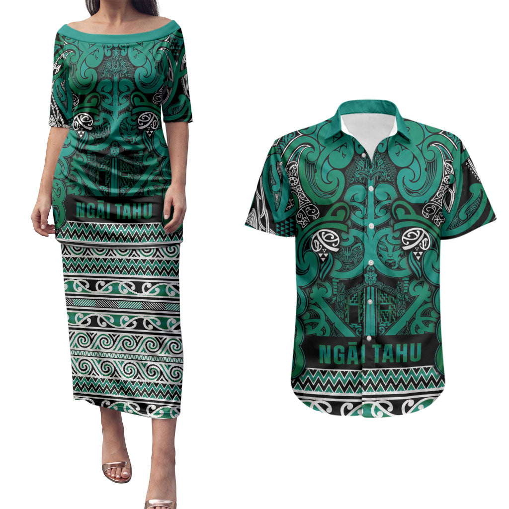 Aotearoa Iwi Ngai Tahu Couples Matching Puletasi and Hawaiian Shirt Maori Wharenui House Tribal Pattern