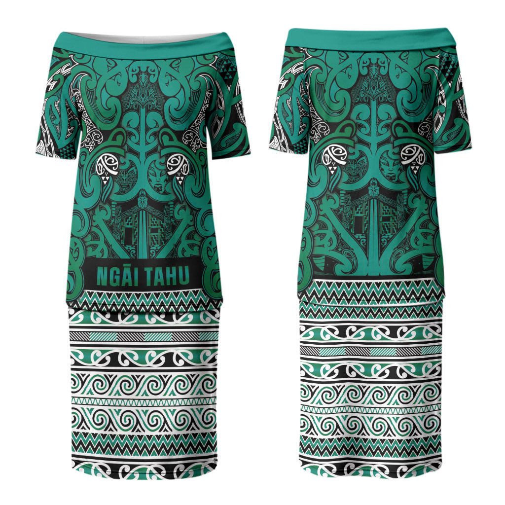 Aotearoa Iwi Ngai Tahu Couples Matching Puletasi and Hawaiian Shirt Maori Wharenui House Tribal Pattern