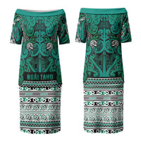 Aotearoa Iwi Ngai Tahu Couples Matching Puletasi and Long Sleeve Button Shirt Maori Wharenui House Tribal Pattern