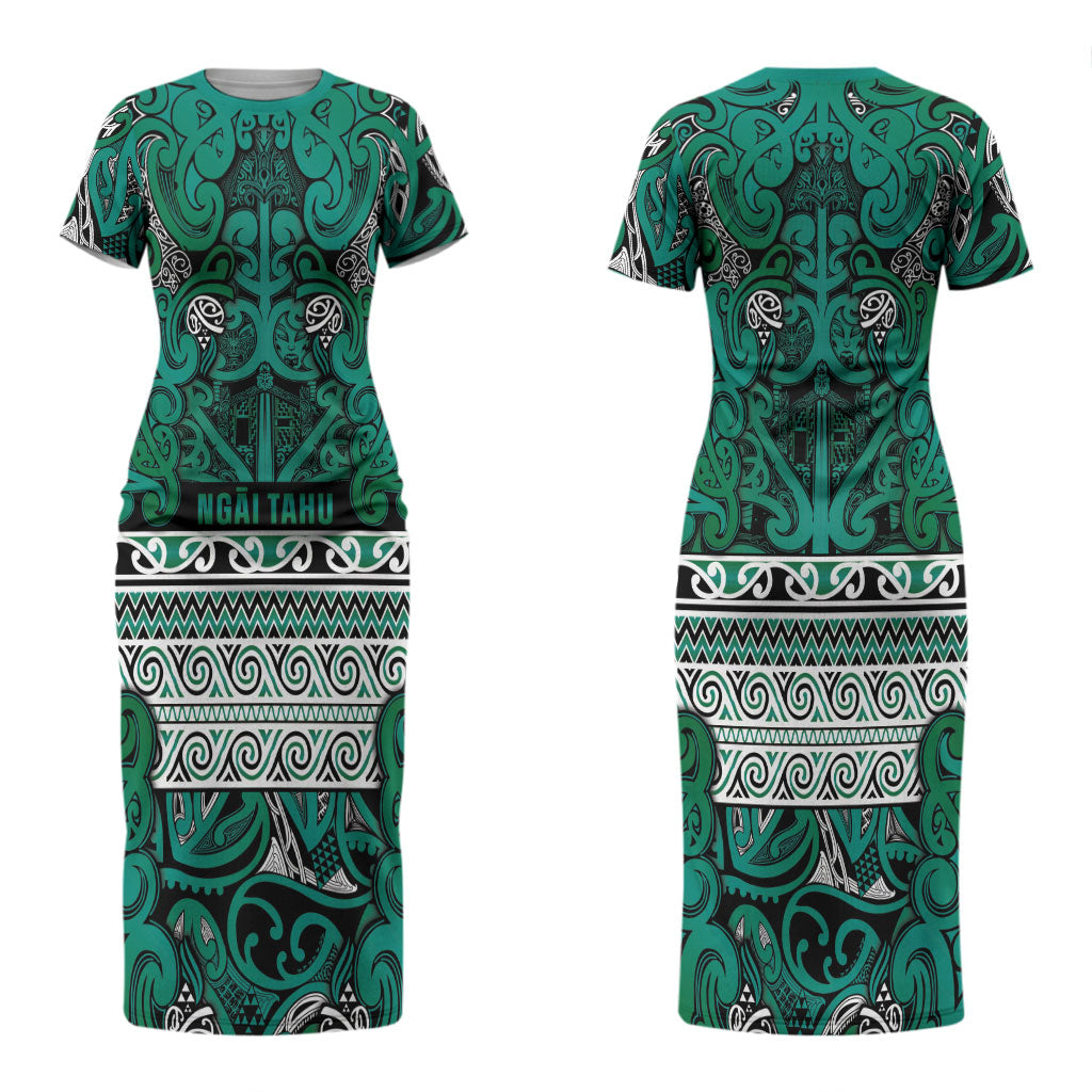 Aotearoa Iwi Ngai Tahu Couples Matching Short Sleeve Bodycon Dress and Hawaiian Shirt Maori Wharenui House Tribal Pattern
