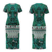 Aotearoa Iwi Ngai Tahu Couples Matching Short Sleeve Bodycon Dress and Hawaiian Shirt Maori Wharenui House Tribal Pattern
