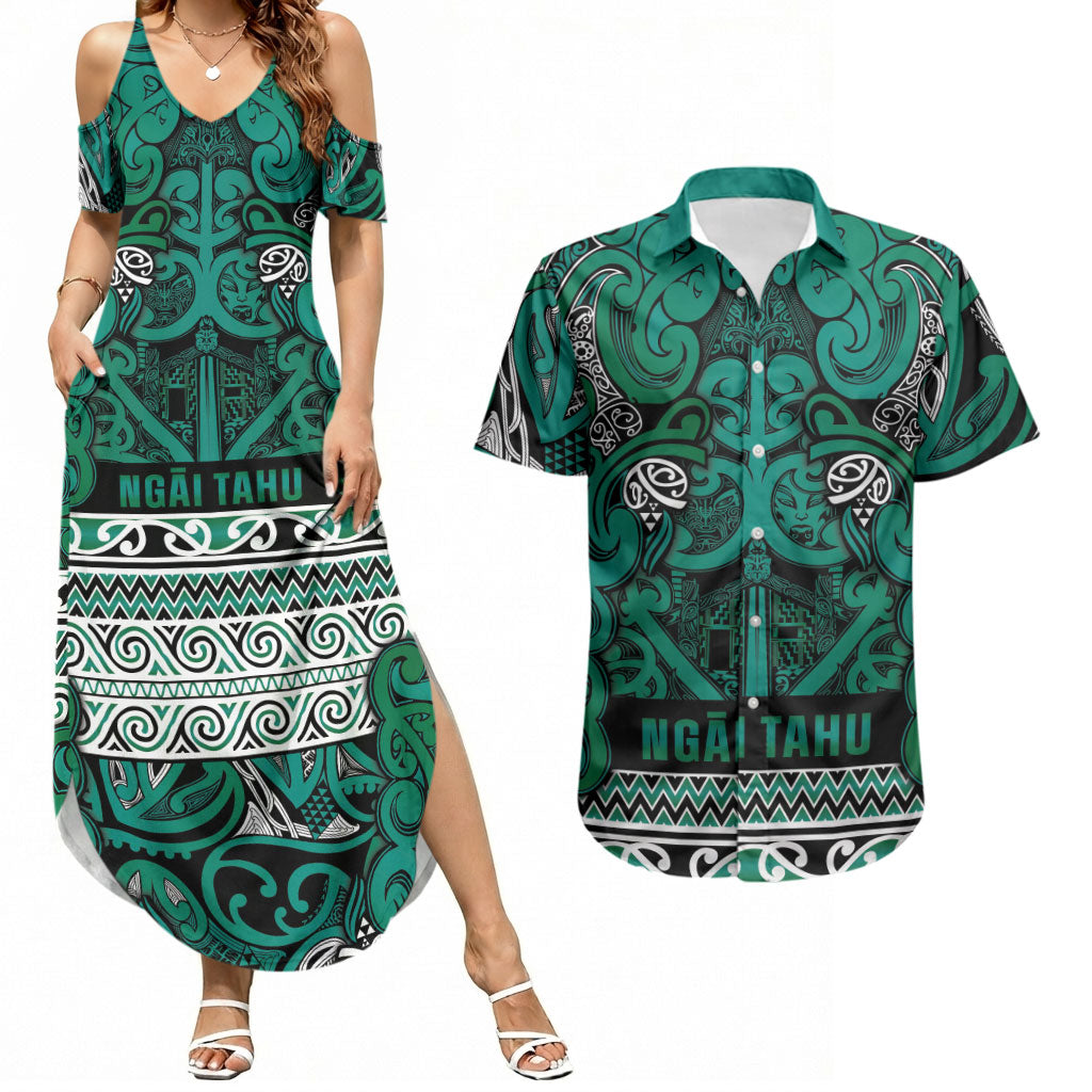 Aotearoa Iwi Ngai Tahu Couples Matching Summer Maxi Dress and Hawaiian Shirt Maori Wharenui House Tribal Pattern