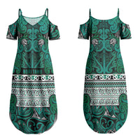 Aotearoa Iwi Ngai Tahu Couples Matching Summer Maxi Dress and Hawaiian Shirt Maori Wharenui House Tribal Pattern