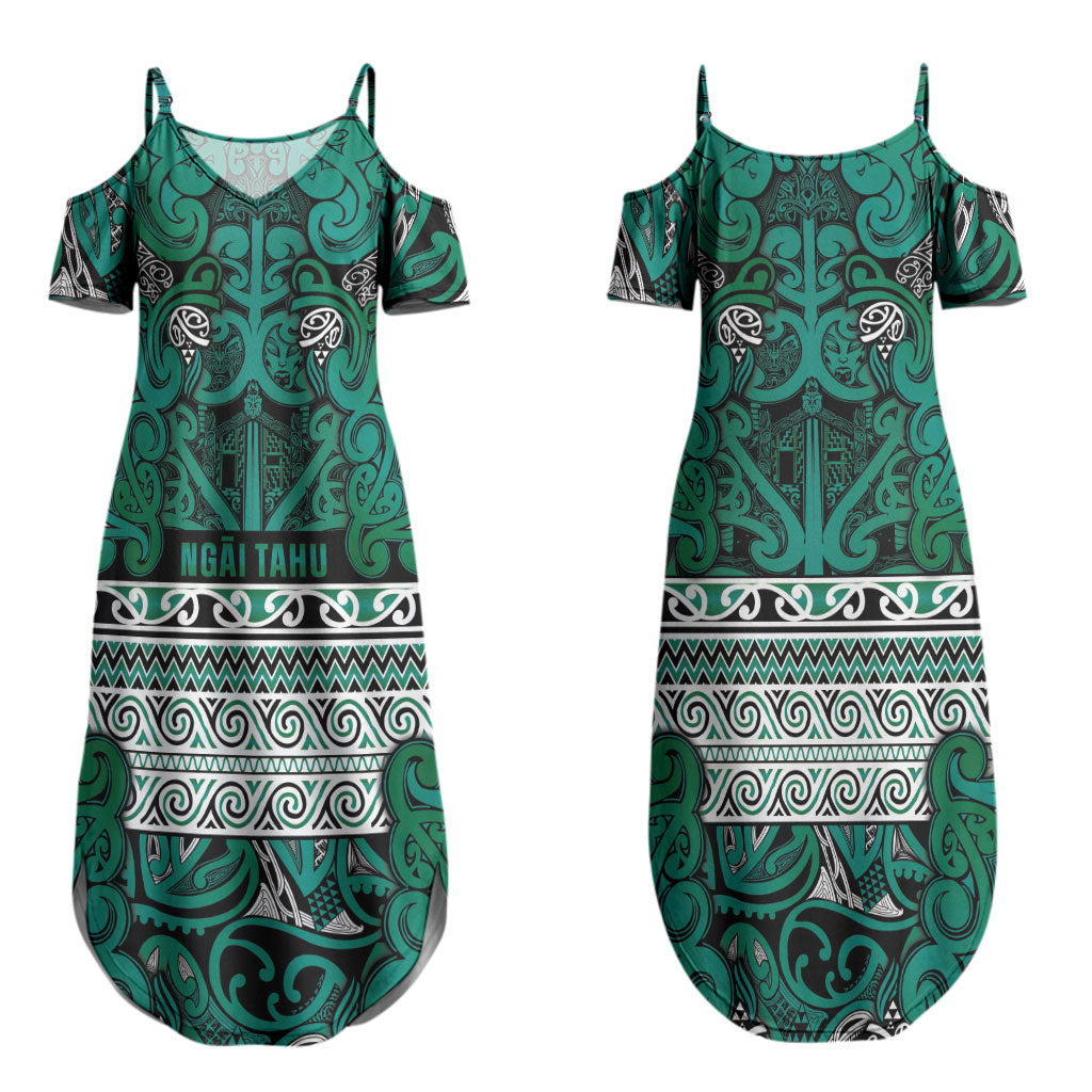 Aotearoa Iwi Ngai Tahu Couples Matching Summer Maxi Dress and Long Sleeve Button Shirt Maori Wharenui House Tribal Pattern