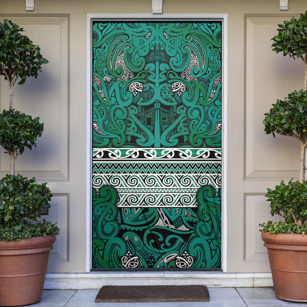 Aotearoa Iwi Ngai Tahu Door Cover Maori Wharenui House Tribal Pattern LT9 Turquoise - Polynesian Pride