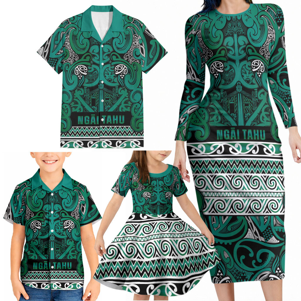 Aotearoa Iwi Ngai Tahu Family Matching Long Sleeve Bodycon Dress and Hawaiian Shirt Maori Wharenui House Tribal Pattern LT9 - Polynesian Pride