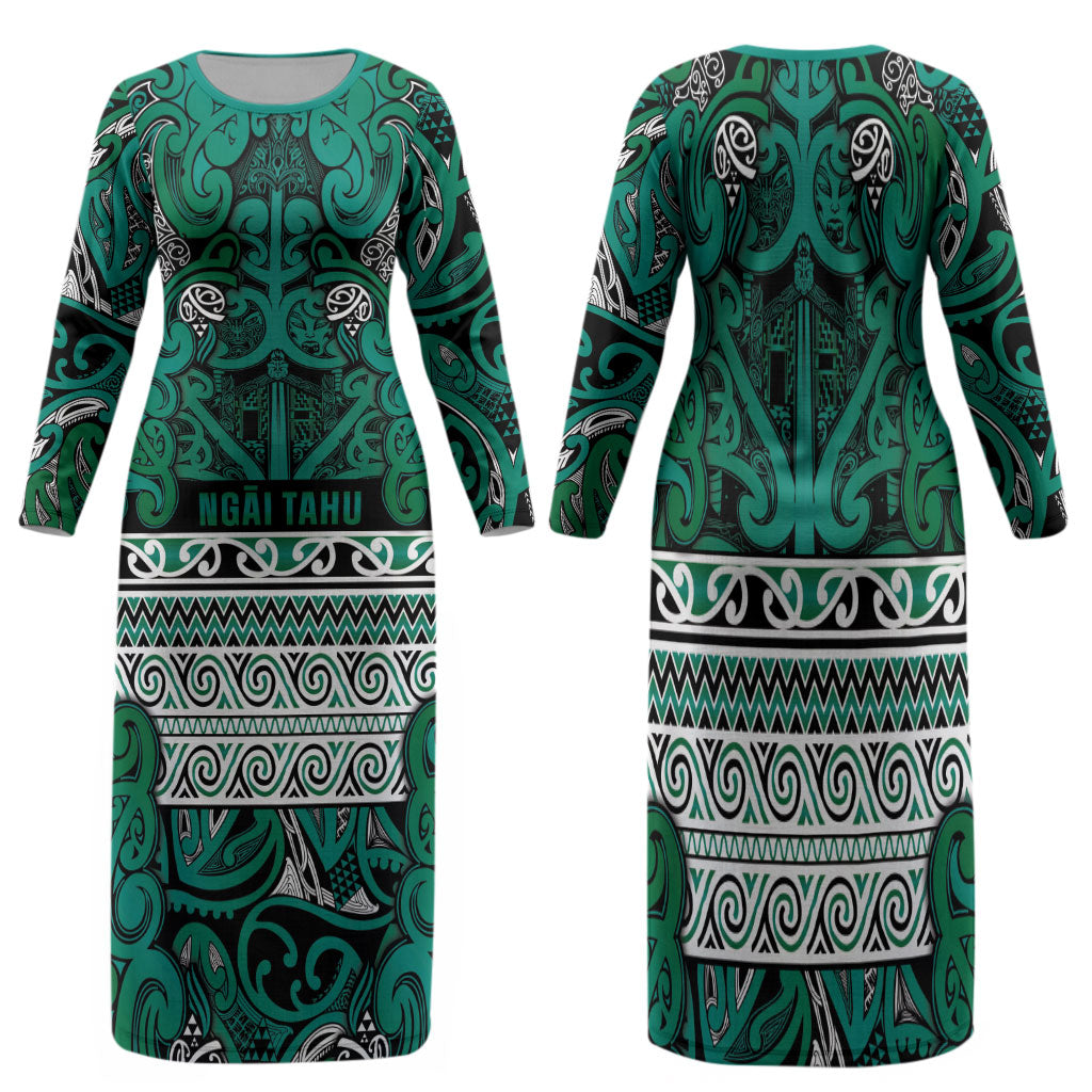 Aotearoa Iwi Ngai Tahu Family Matching Long Sleeve Bodycon Dress and Hawaiian Shirt Maori Wharenui House Tribal Pattern