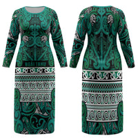 Aotearoa Iwi Ngai Tahu Family Matching Long Sleeve Bodycon Dress and Hawaiian Shirt Maori Wharenui House Tribal Pattern