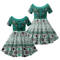 Aotearoa Iwi Ngai Tahu Family Matching Off The Shoulder Long Sleeve Dress and Hawaiian Shirt Maori Wharenui House Tribal Pattern