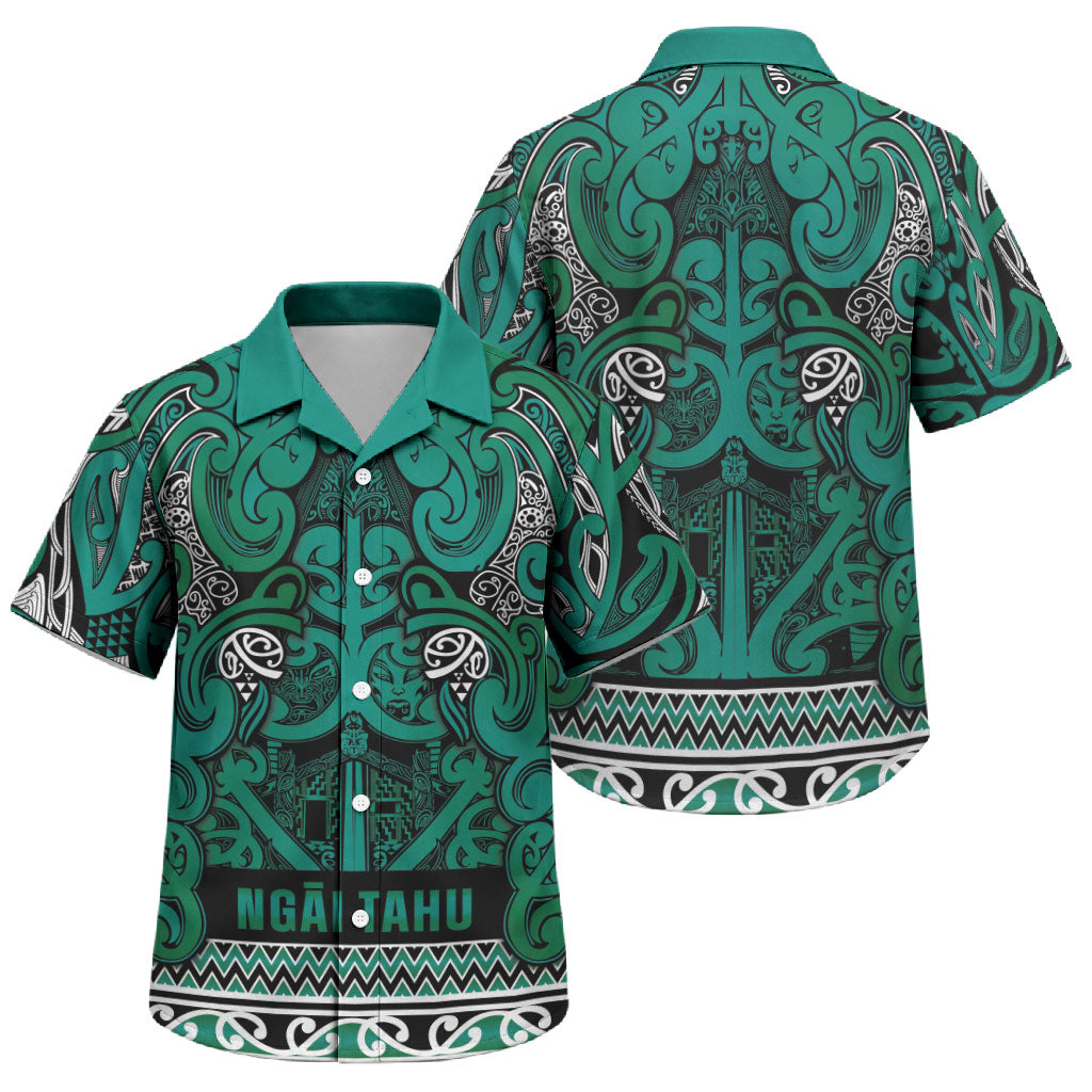 Aotearoa Iwi Ngai Tahu Family Matching Off The Shoulder Long Sleeve Dress and Hawaiian Shirt Maori Wharenui House Tribal Pattern