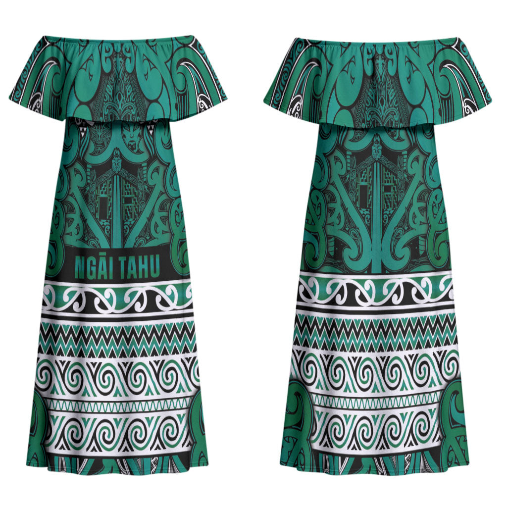 Aotearoa Iwi Ngai Tahu Family Matching Off Shoulder Maxi Dress and Hawaiian Shirt Maori Wharenui House Tribal Pattern