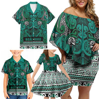 Aotearoa Iwi Ngai Tahu Family Matching Off Shoulder Short Dress and Hawaiian Shirt Maori Wharenui House Tribal Pattern
