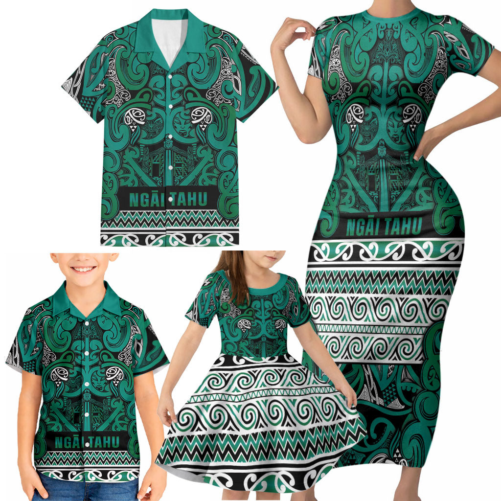 Aotearoa Iwi Ngai Tahu Family Matching Short Sleeve Bodycon Dress and Hawaiian Shirt Maori Wharenui House Tribal Pattern LT9 - Polynesian Pride
