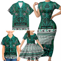 Aotearoa Iwi Ngai Tahu Family Matching Short Sleeve Bodycon Dress and Hawaiian Shirt Maori Wharenui House Tribal Pattern