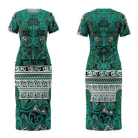 Aotearoa Iwi Ngai Tahu Family Matching Short Sleeve Bodycon Dress and Hawaiian Shirt Maori Wharenui House Tribal Pattern