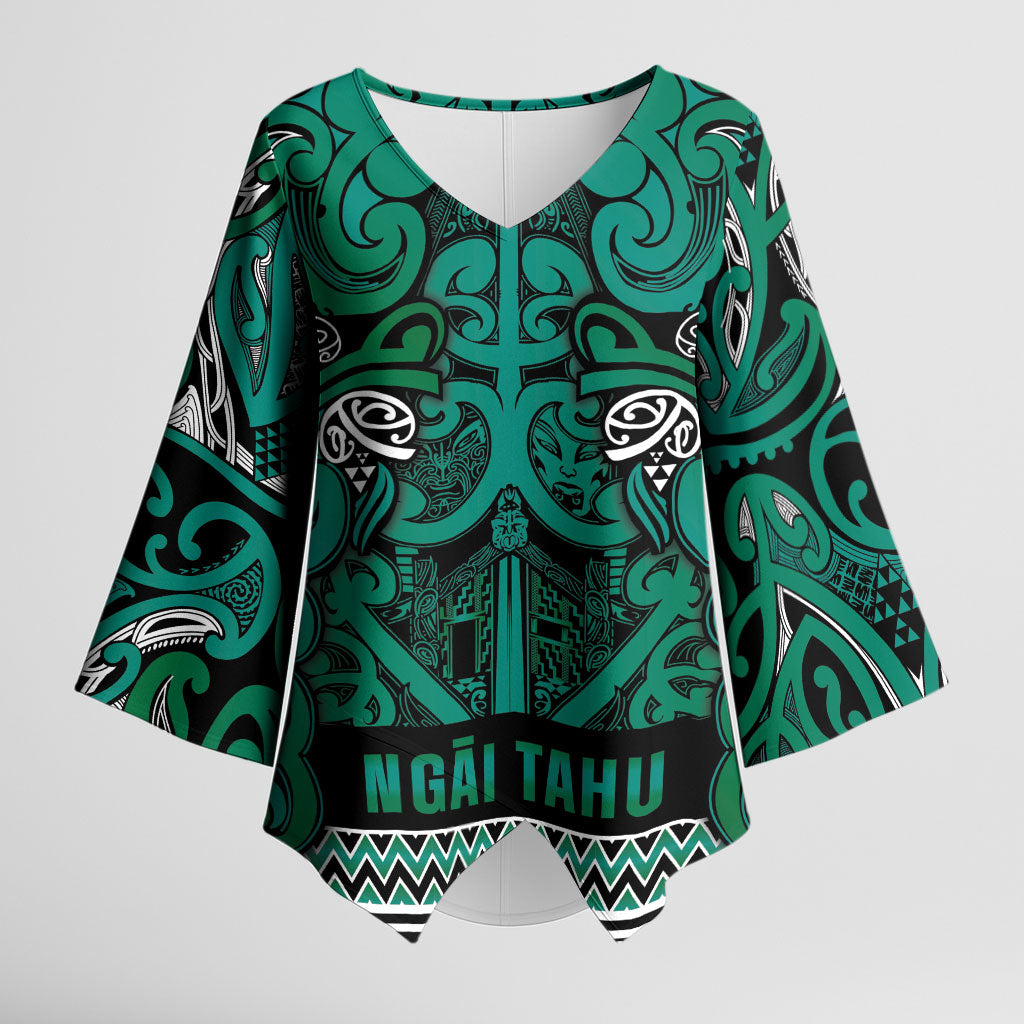 Aotearoa Iwi Ngai Tahu Kimono Sleeve Blouse Maori Wharenui House Tribal Pattern LT9 Female Turquoise - Polynesian Pride