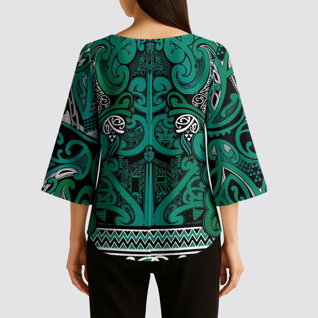 Aotearoa Iwi Ngai Tahu Kimono Sleeve Blouse Maori Wharenui House Tribal Pattern