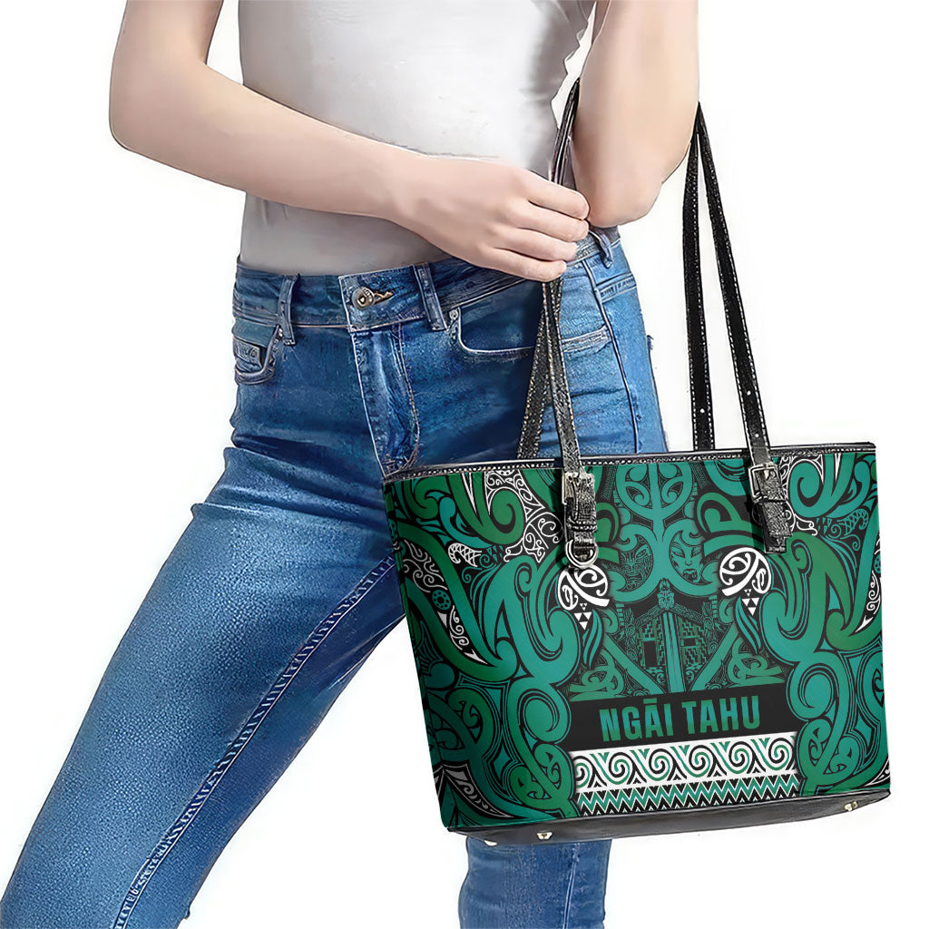 Aotearoa Iwi Ngai Tahu Leather Tote Bag Maori Wharenui House Tribal Pattern