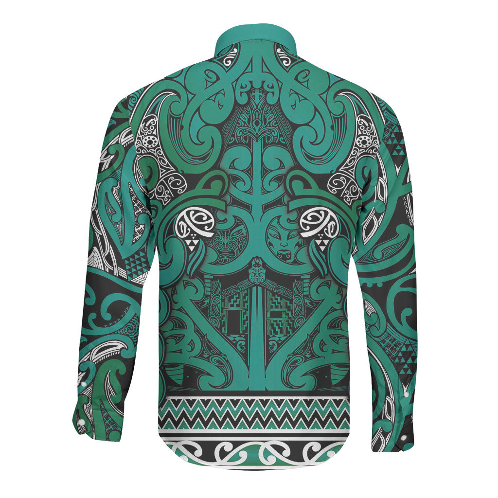 Aotearoa Iwi Ngai Tahu Long Sleeve Button Shirt Maori Wharenui House Tribal Pattern