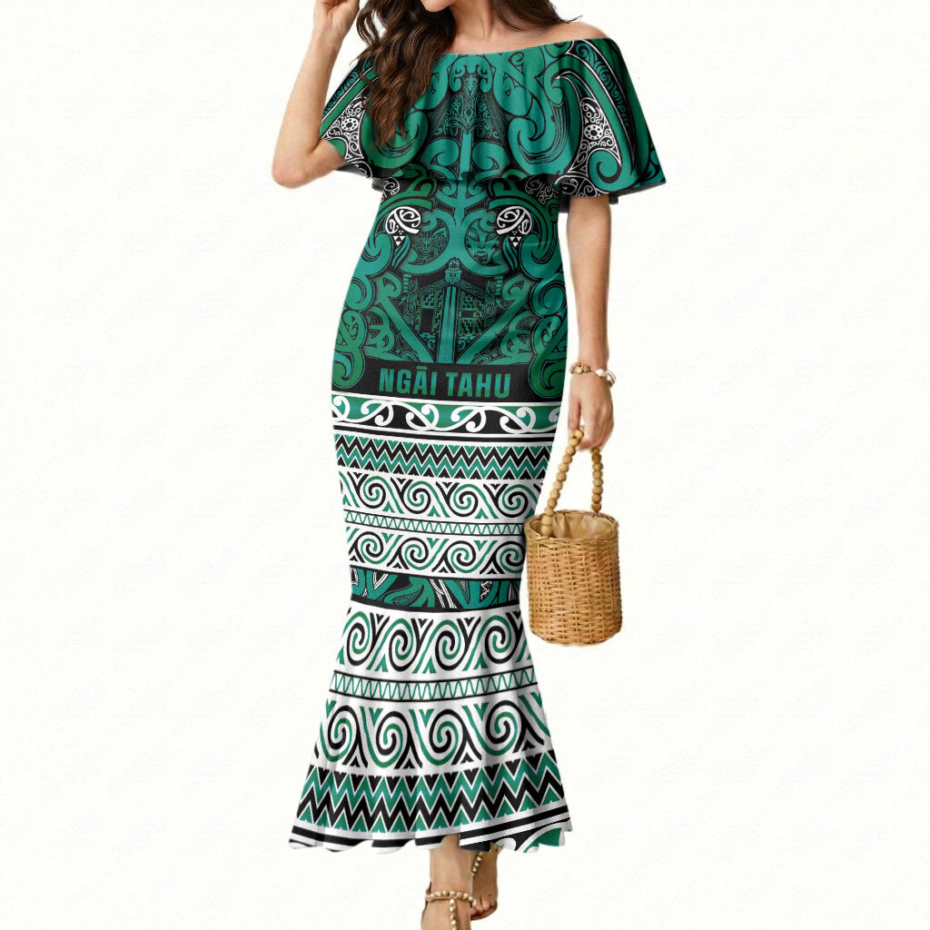 Aotearoa Iwi Ngai Tahu Mermaid Dress Maori Wharenui House Tribal Pattern