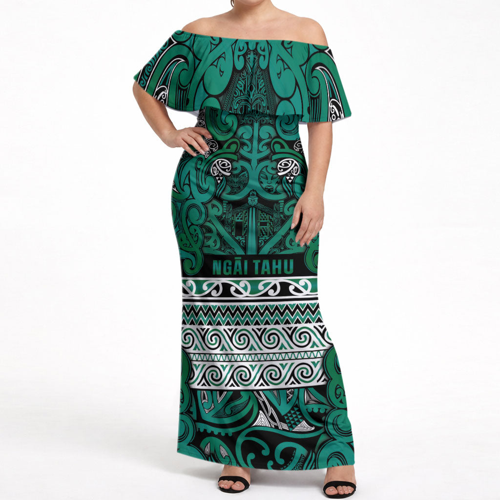 Aotearoa Iwi Ngai Tahu Off Shoulder Maxi Dress Maori Wharenui House Tribal Pattern