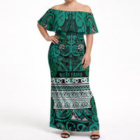 Aotearoa Iwi Ngai Tahu Off Shoulder Maxi Dress Maori Wharenui House Tribal Pattern