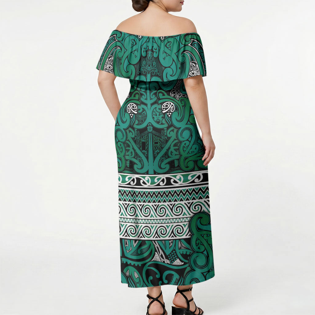Aotearoa Iwi Ngai Tahu Off Shoulder Maxi Dress Maori Wharenui House Tribal Pattern