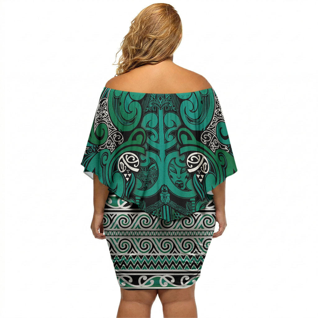 Aotearoa Iwi Ngai Tahu Off Shoulder Short Dress Maori Wharenui House Tribal Pattern
