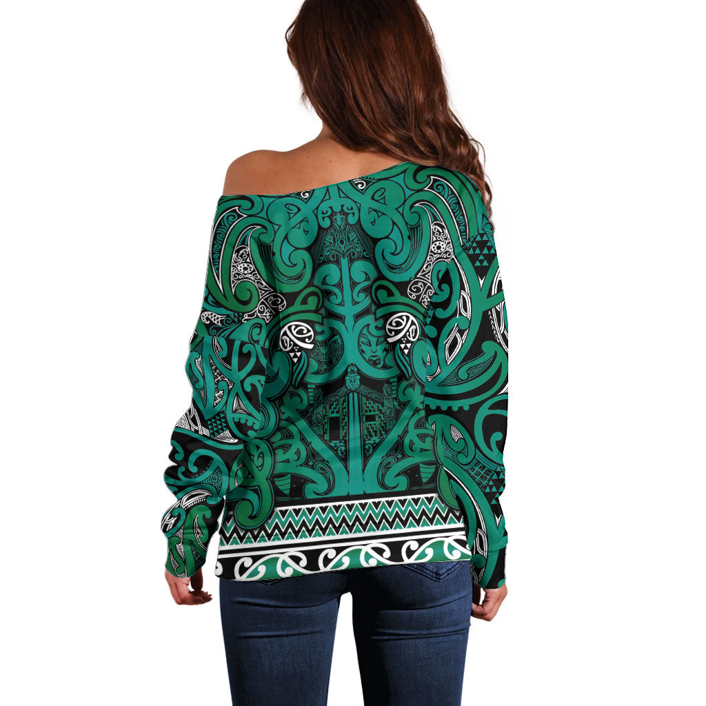 Aotearoa Iwi Ngai Tahu Off Shoulder Sweater Maori Wharenui House Tribal Pattern