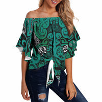 Aotearoa Iwi Ngai Tahu Off Shoulder Wrap Waist Top Maori Wharenui House Tribal Pattern