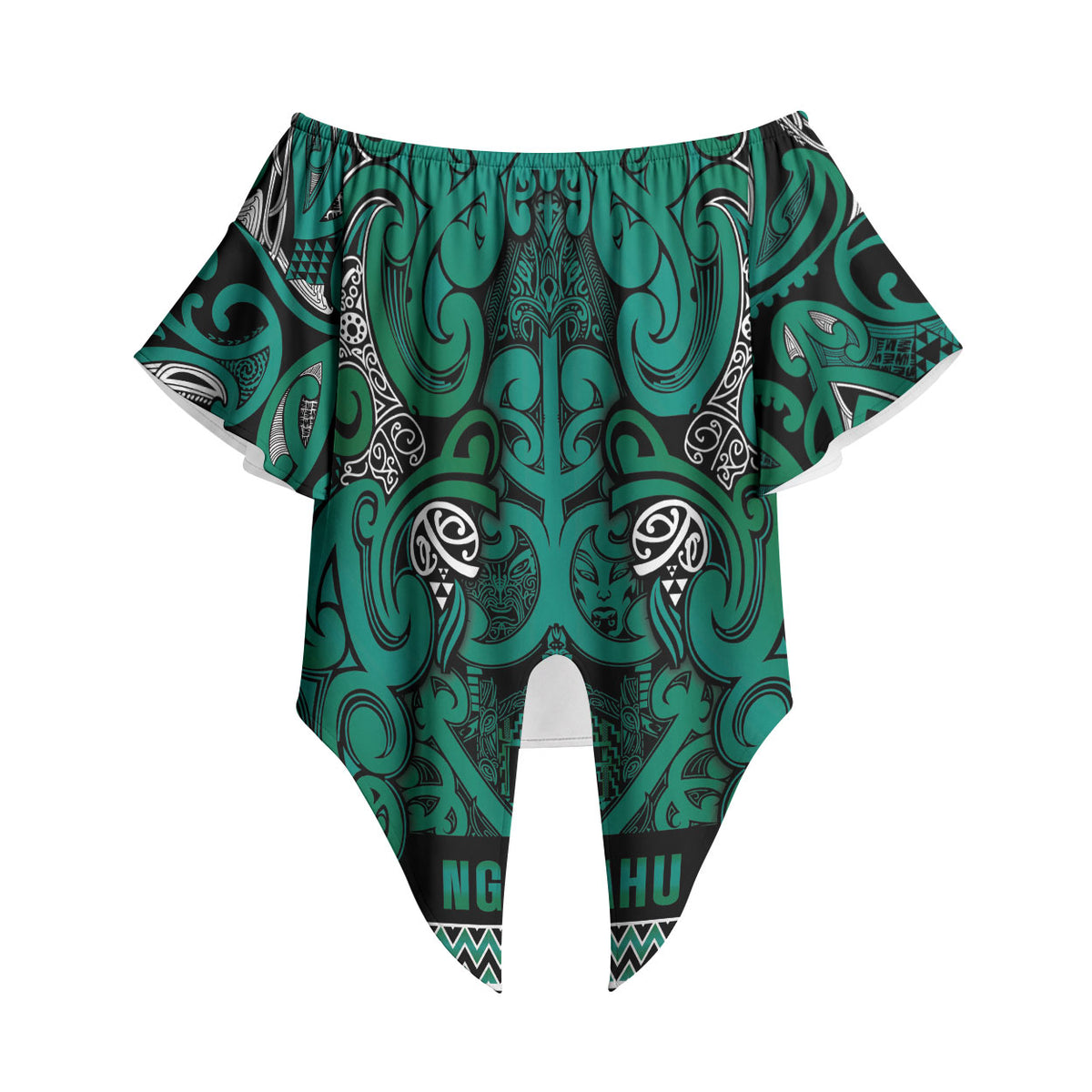 Aotearoa Iwi Ngai Tahu Off Shoulder Wrap Waist Top Maori Wharenui House Tribal Pattern