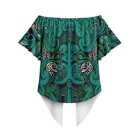 Aotearoa Iwi Ngai Tahu Off Shoulder Wrap Waist Top Maori Wharenui House Tribal Pattern